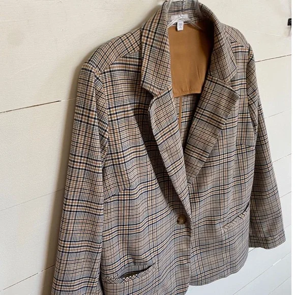 J. Jill Women's One Button Houndstooth Blazer Plaid Tigers Eye Stretch Petite M - Picture 7 of 13